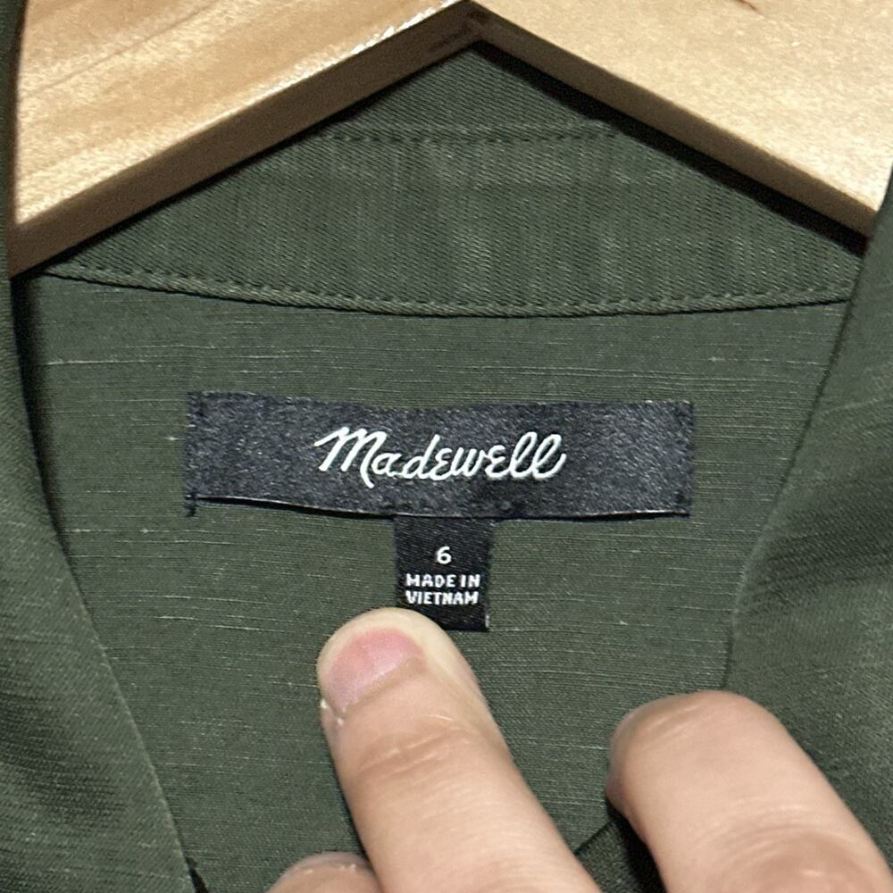Madewell Western Shirt in Linen Blend Womens Size 4 Green Mossy Umber Cowboy EUC - Picture 5 of 10